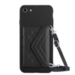 Rhombic Texture Card Bag RFID Phone Case with Long Lanyard, For iPhone SE 2022 / SE 2020, For iPhone 13 Pro Max, For iPhone 13 Pro, For iPhone 13, For iPhone 13 mini, For iPhone 12, For iPhone 12 Pro Max, For iPhone 12 Pro