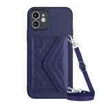 Rhombic Texture Card Bag RFID Phone Case with Long Lanyard, For iPhone 12 mini, For iPhone 11 Pro Max, For iPhone 11, For iPhone 11 Pro, For iPhone XS / X, For iPhone XR, For iPhone XS Max, For iPhone 8 Plus / 7 Plus