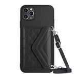 Rhombic Texture Card Bag RFID Phone Case with Long Lanyard, For iPhone 12 mini, For iPhone 11 Pro Max, For iPhone 11, For iPhone 11 Pro, For iPhone XS / X, For iPhone XR, For iPhone XS Max, For iPhone 8 Plus / 7 Plus