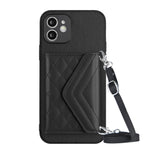 Rhombic Texture Card Bag RFID Phone Case with Long Lanyard, For iPhone SE 2022 / SE 2020, For iPhone 13 Pro Max, For iPhone 13 Pro, For iPhone 13, For iPhone 13 mini, For iPhone 12, For iPhone 12 Pro Max, For iPhone 12 Pro