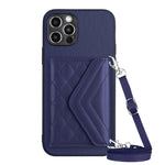 Rhombic Texture Card Bag RFID Phone Case with Long Lanyard, For iPhone SE 2022 / SE 2020, For iPhone 13 Pro Max, For iPhone 13 Pro, For iPhone 13, For iPhone 13 mini, For iPhone 12, For iPhone 12 Pro Max, For iPhone 12 Pro