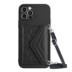 Rhombic Texture Card Bag RFID Phone Case with Long Lanyard, For iPhone SE 2022 / SE 2020, For iPhone 13 Pro Max, For iPhone 13 Pro, For iPhone 13, For iPhone 13 mini, For iPhone 12, For iPhone 12 Pro Max, For iPhone 12 Pro