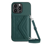 Rhombic Texture Card Bag RFID Phone Case with Long Lanyard, For iPhone SE 2022 / SE 2020, For iPhone 13 Pro Max, For iPhone 13 Pro, For iPhone 13, For iPhone 13 mini, For iPhone 12, For iPhone 12 Pro Max, For iPhone 12 Pro