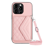 Rhombic Texture Card Bag RFID Phone Case with Long Lanyard, For iPhone SE 2022 / SE 2020, For iPhone 13 Pro Max, For iPhone 13 Pro, For iPhone 13, For iPhone 13 mini, For iPhone 12, For iPhone 12 Pro Max, For iPhone 12 Pro