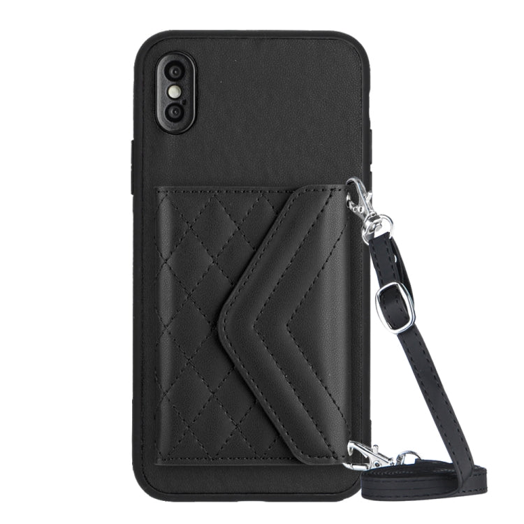 Rhombic Texture Card Bag RFID Phone Case with Long Lanyard, For iPhone 12 mini, For iPhone 11 Pro Max, For iPhone 11, For iPhone 11 Pro, For iPhone XS / X, For iPhone XR, For iPhone XS Max, For iPhone 8 Plus / 7 Plus