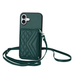 Rhombic Texture Card Bag RFID Phone Case with Long Lanyard, For iPhone 17 Pro Max, For iPhone 17 Pro, For iPhone 17, For iPhone Air, For iPhone 16 Pro Max, For iPhone 16 Pro, For iPhone 16 Plus, For iPhone 16