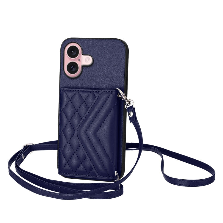Rhombic Texture Card Bag RFID Phone Case with Long Lanyard, For iPhone 17 Pro Max, For iPhone 17 Pro, For iPhone 17, For iPhone Air, For iPhone 16 Pro Max, For iPhone 16 Pro, For iPhone 16 Plus, For iPhone 16