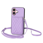 Rhombic Texture Card Bag RFID Phone Case with Long Lanyard, For iPhone 17 Pro Max, For iPhone 17 Pro, For iPhone 17, For iPhone Air, For iPhone 16 Pro Max, For iPhone 16 Pro, For iPhone 16 Plus, For iPhone 16