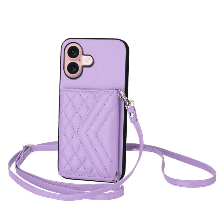 Rhombic Texture Card Bag RFID Phone Case with Long Lanyard, For iPhone 17 Pro Max, For iPhone 17 Pro, For iPhone 17, For iPhone Air, For iPhone 16 Pro Max, For iPhone 16 Pro, For iPhone 16 Plus, For iPhone 16