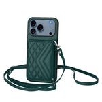 Rhombic Texture Card Bag RFID Phone Case with Long Lanyard, For iPhone 17 Pro Max, For iPhone 17 Pro, For iPhone 17, For iPhone Air, For iPhone 16 Pro Max, For iPhone 16 Pro, For iPhone 16 Plus, For iPhone 16