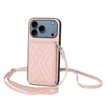 Rhombic Texture Card Bag RFID Phone Case with Long Lanyard, For iPhone 17 Pro Max, For iPhone 17 Pro, For iPhone 17, For iPhone Air, For iPhone 16 Pro Max, For iPhone 16 Pro, For iPhone 16 Plus, For iPhone 16