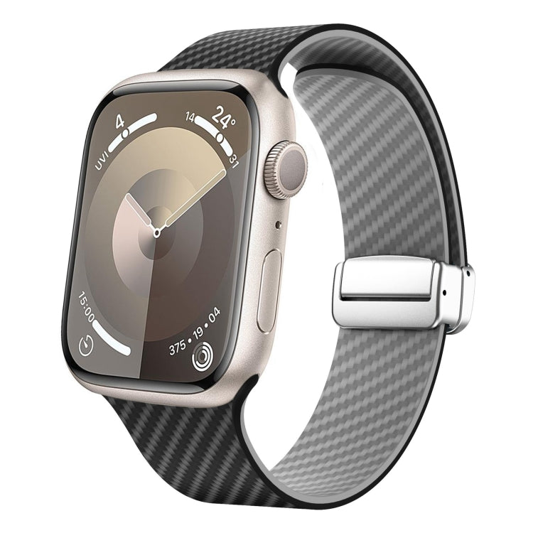 Carbon Fiber Magnetic Silver Buckle Watch Band, For Apple Watch Series 9 45mm, For Apple Watch Series 9 41mm, For Apple Watch Ultra 49mm