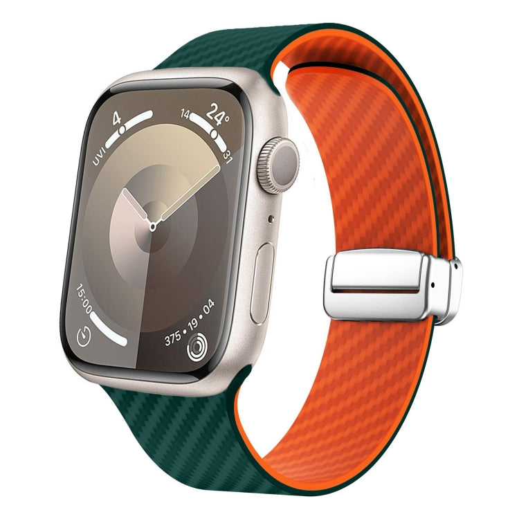 Carbon Fiber Magnetic Silver Buckle Watch Band, For Apple Watch Series 9 45mm, For Apple Watch Series 9 41mm, For Apple Watch Ultra 49mm