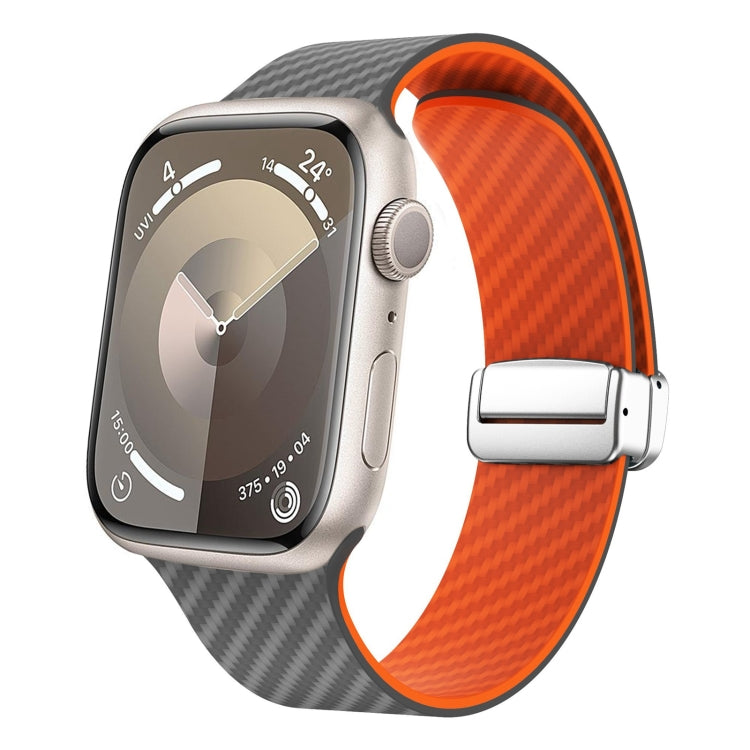 Carbon Fiber Magnetic Silver Buckle Watch Band, For Apple Watch Series 9 45mm, For Apple Watch Series 9 41mm, For Apple Watch Ultra 49mm