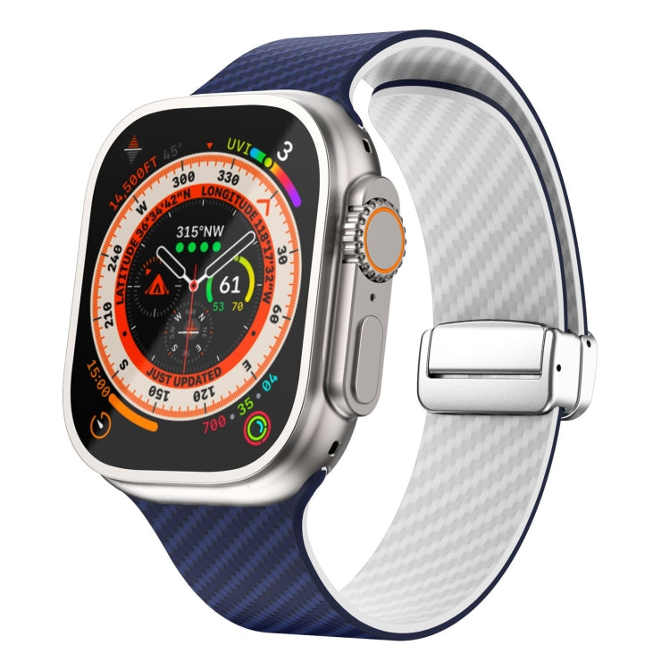 Carbon Fiber Magnetic Silver Buckle Watch Band, For Apple Watch Series 9 45mm, For Apple Watch Series 9 41mm, For Apple Watch Ultra 49mm