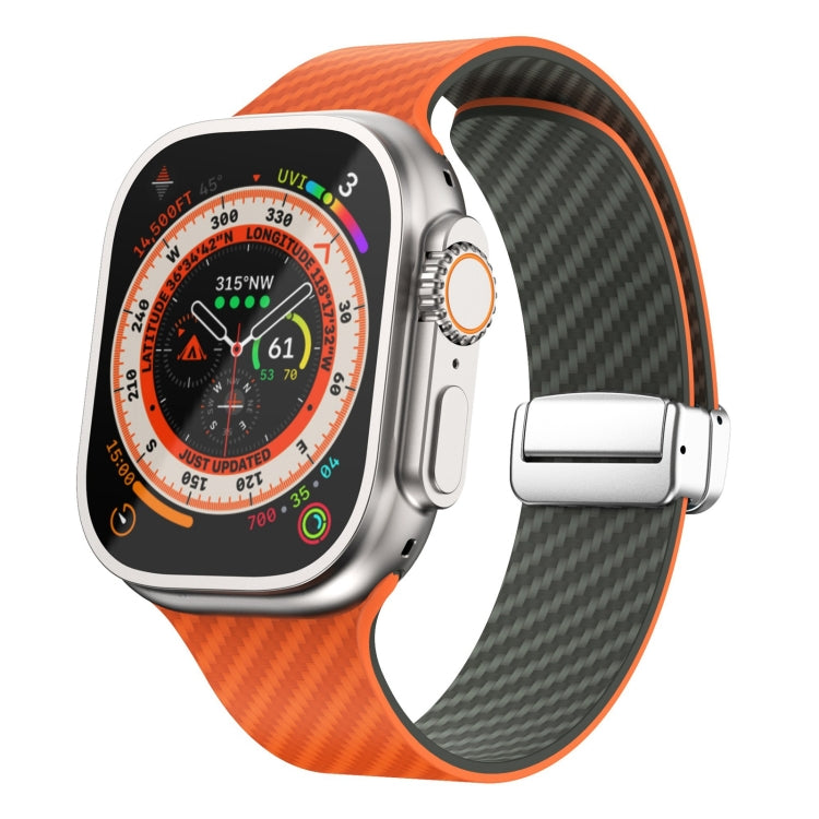 Carbon Fiber Magnetic Silver Buckle Watch Band, For Apple Watch Series 9 45mm, For Apple Watch Series 9 41mm, For Apple Watch Ultra 49mm