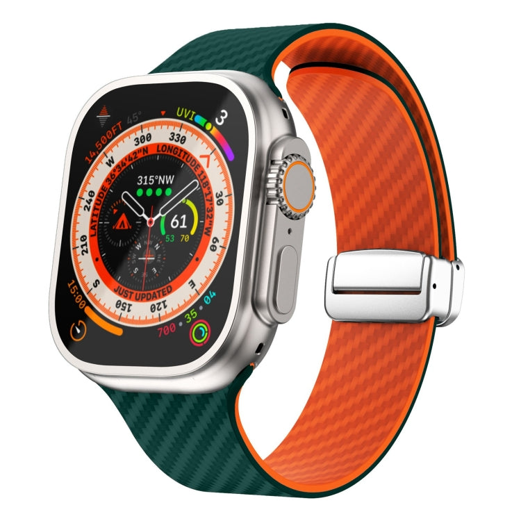 Carbon Fiber Magnetic Silver Buckle Watch Band, For Apple Watch Series 9 45mm, For Apple Watch Series 9 41mm, For Apple Watch Ultra 49mm