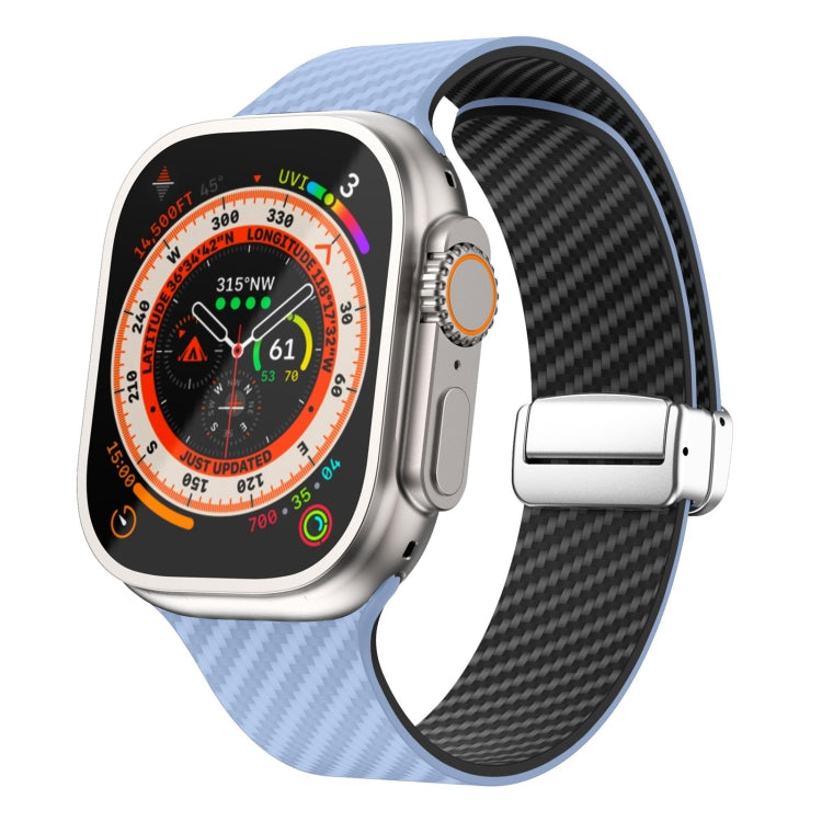 Carbon Fiber Magnetic Silver Buckle Watch Band, For Apple Watch Series 9 45mm, For Apple Watch Series 9 41mm, For Apple Watch Ultra 49mm