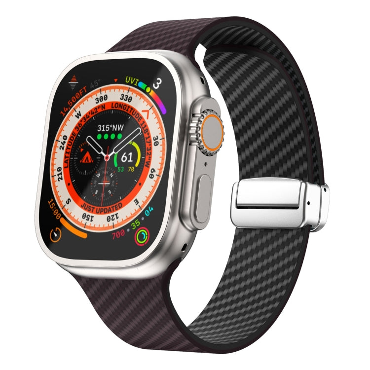 Carbon Fiber Magnetic Silver Buckle Watch Band, For Apple Watch Series 9 45mm, For Apple Watch Series 9 41mm, For Apple Watch Ultra 49mm