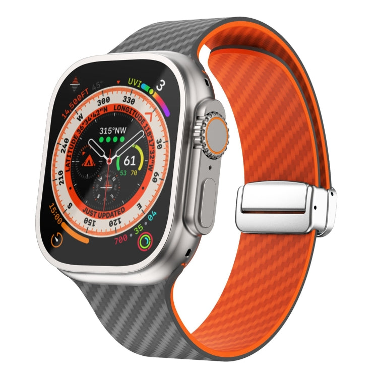 Carbon Fiber Magnetic Silver Buckle Watch Band, For Apple Watch Series 9 45mm, For Apple Watch Series 9 41mm, For Apple Watch Ultra 49mm