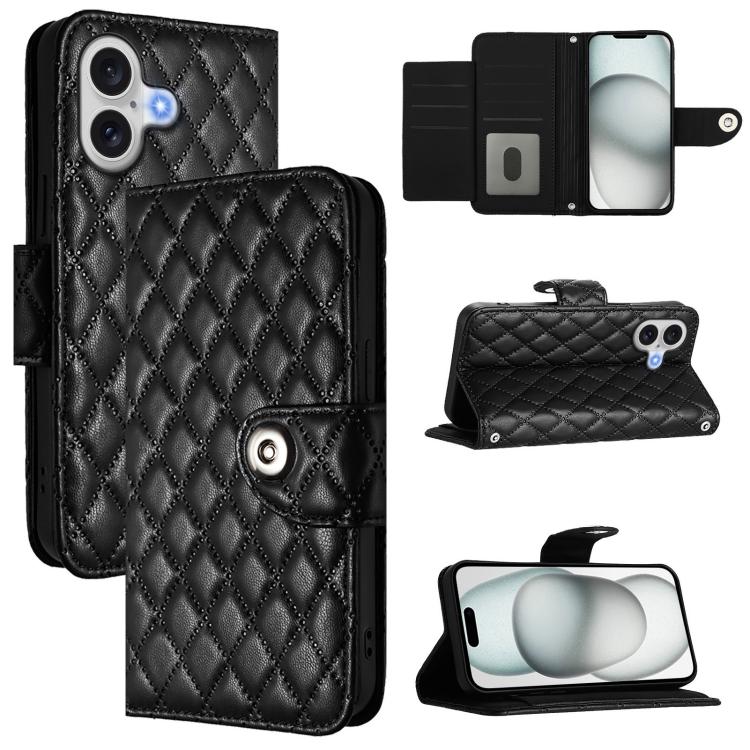 Rhombic Texture Flip Leather Phone Case with Lanyard, For iPhone 17 Pro Max, For iPhone 17 Pro, For iPhone 17, For iPhone Air, For iPhone SE 2024, For iPhone 16 Pro Max, For iPhone 16 Pro, For iPhone 16 Plus