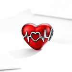 S925 Sterling Silver Pendant Love Heartbeat Red Love Heart Line Illustration Beads DIY Bracelet Necklace Accessories