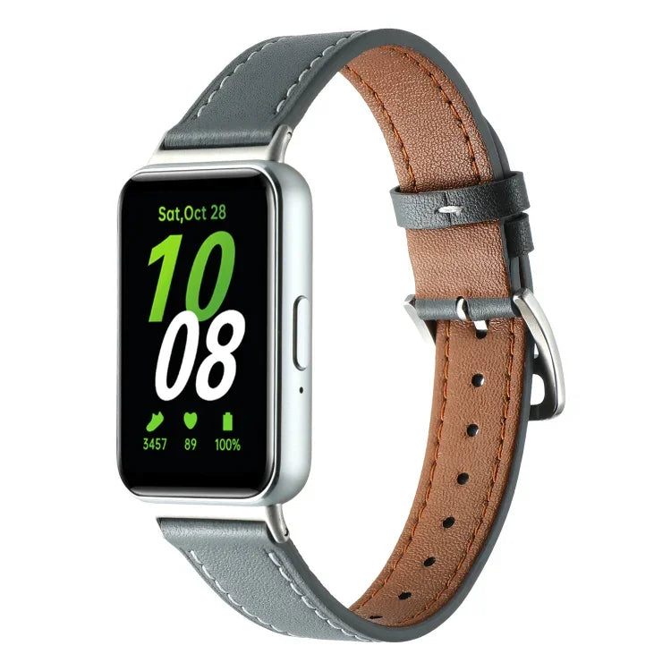 Sewing Thread Genuine Leather Watch Band, For Samsung Galaxy Fit 3