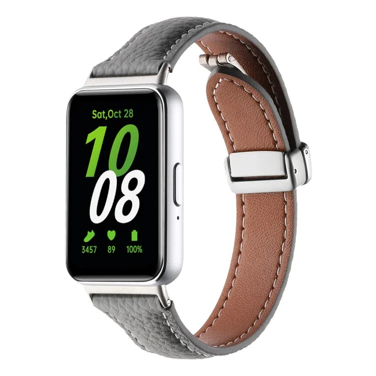 Litchi Texture Magnetic Buckle Slim Leather Watch Band, For Samsung Galaxy Fit 3