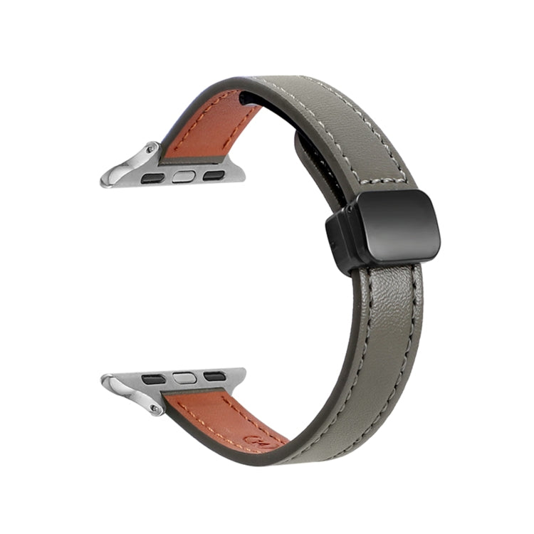 Slim Magnetic Buckle Genuine Leather Watch Band, For Apple Watch Series 9 41mm