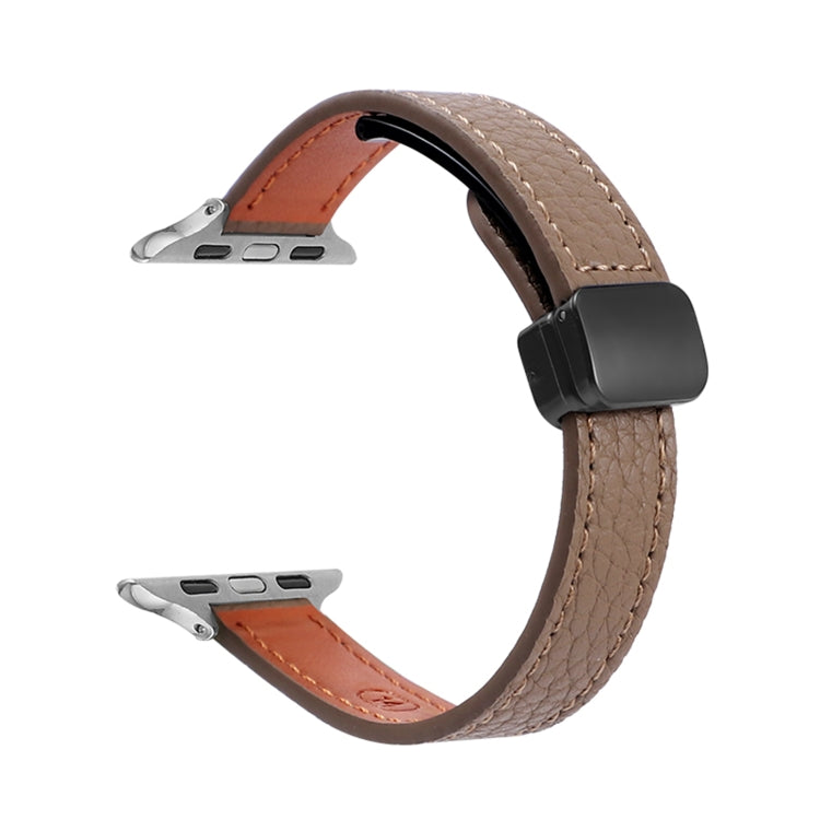 Slim Magnetic Buckle Genuine Leather Watch Band, For Apple Watch Series 9 41mm