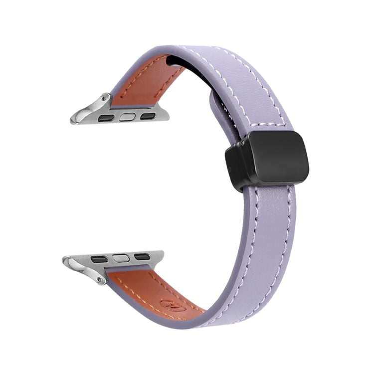 Slim Magnetic Buckle Genuine Leather Watch Band, For Apple Watch Series 7 45mm