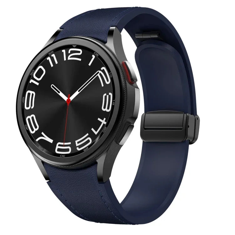 Magnetic Black Buckle Leather Silicone Watch Band, For Samsung Galaxy Watch 6