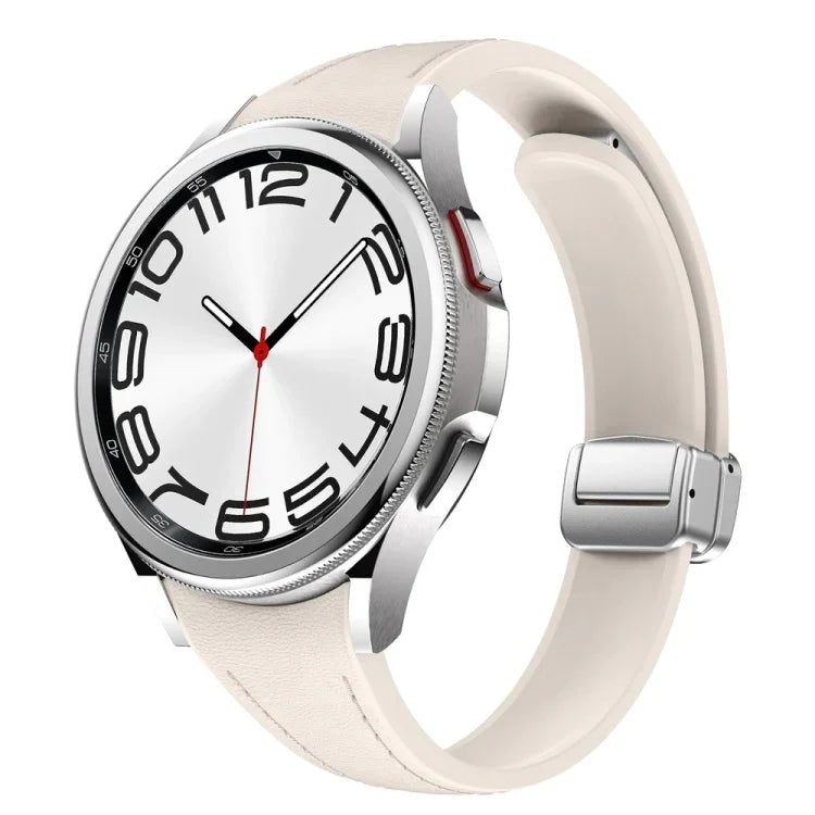 Slim Magnetic Silver Buckle Leather Silicone Watch Band, For Samsung Galaxy Watch 6