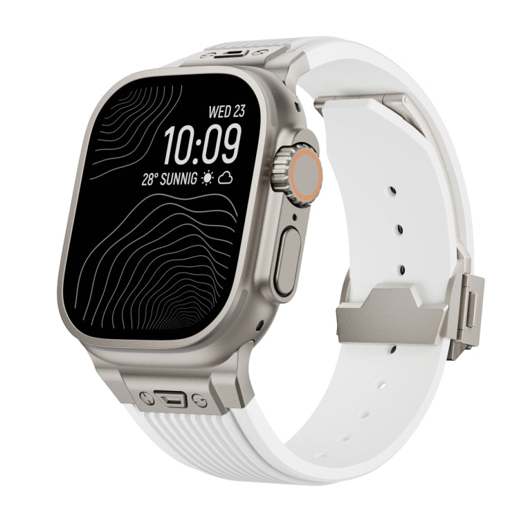 Vertical Texture Titanium Buckle Elastic Silicone Watch Band, For Apple Watch Series 10 46mm, For Apple Watch Series 10 42mm, For Apple Watch SE 2023 44mm, For Apple Watch Ultra 2 49mm, For Apple Watch Series 9 45mm, For Apple Watch Ultra 49mm         ...