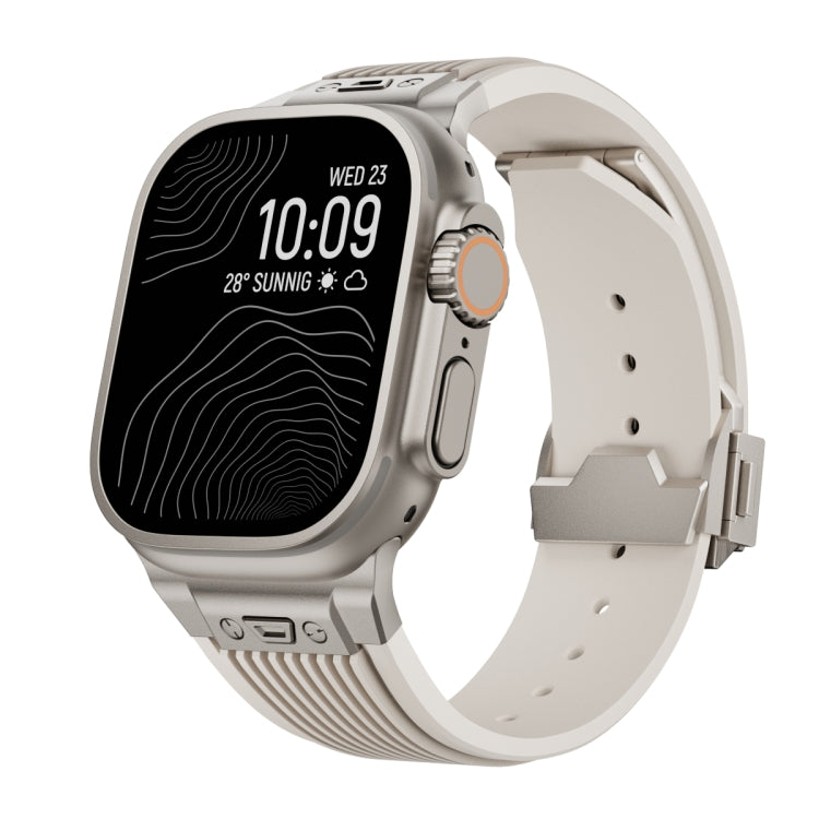 Vertical Texture Titanium Buckle Elastic Silicone Watch Band, For Apple Watch Series 10 46mm, For Apple Watch Series 10 42mm, For Apple Watch SE 2023 44mm, For Apple Watch Ultra 2 49mm, For Apple Watch Series 9 45mm, For Apple Watch Ultra 49mm         ...