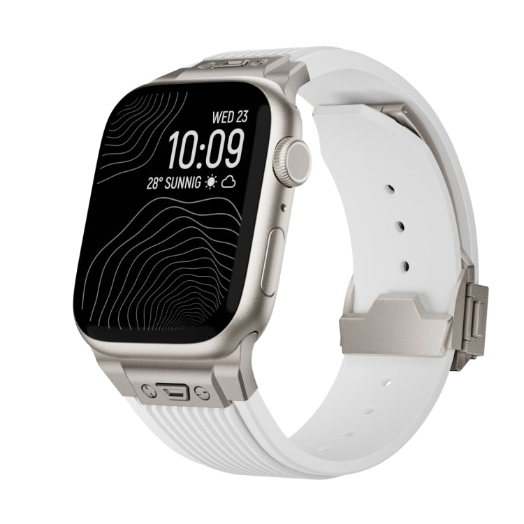 Vertical Texture Titanium Buckle Elastic Silicone Watch Band, For Apple Watch Series 10 46mm, For Apple Watch Series 10 42mm, For Apple Watch SE 2023 44mm, For Apple Watch Ultra 2 49mm, For Apple Watch Series 9 45mm, For Apple Watch Ultra 49mm         ...