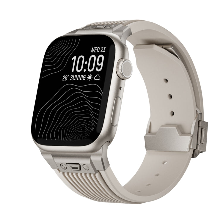 Vertical Texture Titanium Buckle Elastic Silicone Watch Band, For Apple Watch Series 10 46mm, For Apple Watch Series 10 42mm, For Apple Watch SE 2023 44mm, For Apple Watch Ultra 2 49mm, For Apple Watch Series 9 45mm, For Apple Watch Ultra 49mm         ...