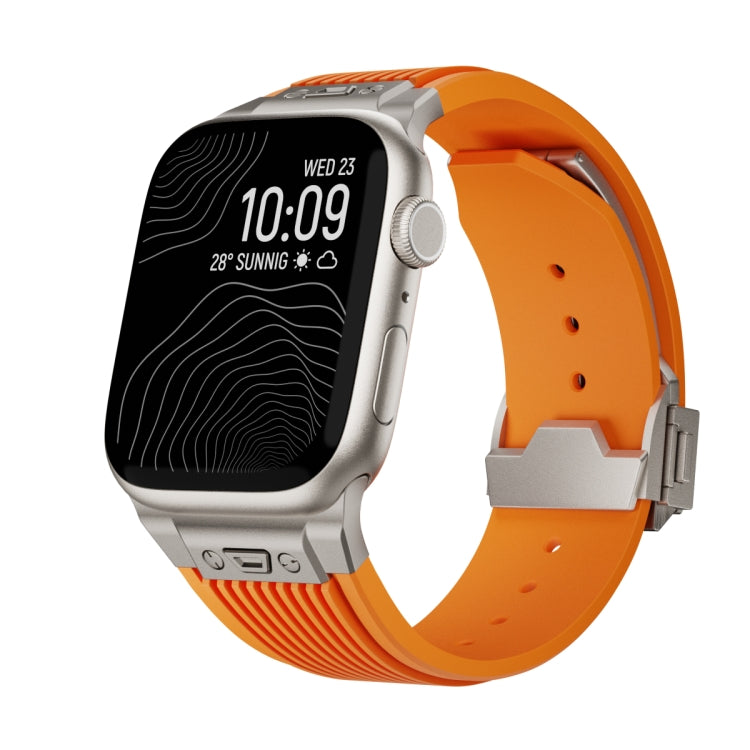 Vertical Texture Titanium Buckle Elastic Silicone Watch Band, For Apple Watch Series 10 46mm, For Apple Watch Series 10 42mm, For Apple Watch SE 2023 44mm, For Apple Watch Ultra 2 49mm, For Apple Watch Series 9 45mm, For Apple Watch Ultra 49mm         ...
