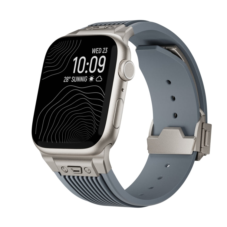 Vertical Texture Titanium Buckle Elastic Silicone Watch Band, For Apple Watch Series 10 46mm, For Apple Watch Series 10 42mm, For Apple Watch SE 2023 44mm, For Apple Watch Ultra 2 49mm, For Apple Watch Series 9 45mm, For Apple Watch Ultra 49mm         ...