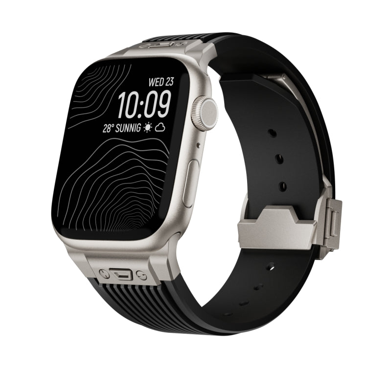 Vertical Texture Titanium Buckle Elastic Silicone Watch Band, For Apple Watch Series 10 46mm, For Apple Watch Series 10 42mm, For Apple Watch SE 2023 44mm, For Apple Watch Ultra 2 49mm, For Apple Watch Series 9 45mm, For Apple Watch Ultra 49mm         ...
