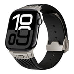 Vertical Texture Titanium Buckle Elastic Silicone Watch Band, For Apple Watch Series 10 46mm, For Apple Watch Series 10 42mm, For Apple Watch SE 2023 44mm, For Apple Watch Ultra 2 49mm, For Apple Watch Series 9 45mm, For Apple Watch Ultra 49mm         ...