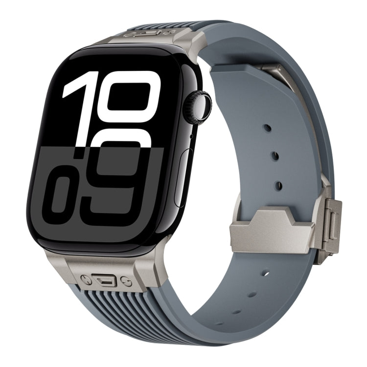 Vertical Texture Titanium Buckle Elastic Silicone Watch Band, For Apple Watch Series 10 46mm, For Apple Watch Series 10 42mm, For Apple Watch SE 2023 44mm, For Apple Watch Ultra 2 49mm, For Apple Watch Series 9 45mm, For Apple Watch Ultra 49mm         ...