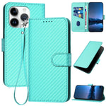 YX0070 Carbon Fiber Buckle Leather Phone Case with Lanyard, For iPhone 16 Pro, For iPhone 16 Plus, For iPhone 16, For iPhone 15 Pro Max, For iPhone 15 Pro, For iPhone 15 Plus