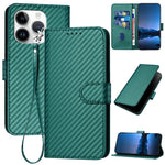 YX0070 Carbon Fiber Buckle Leather Phone Case with Lanyard, For iPhone 16 Pro, For iPhone 16 Plus, For iPhone 16, For iPhone 15 Pro Max, For iPhone 15 Pro, For iPhone 15 Plus