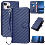 YX0070 Carbon Fiber Buckle Leather Phone Case with Lanyard, For iPhone 16 Pro, For iPhone 16 Plus, For iPhone 16, For iPhone 15 Pro Max, For iPhone 15 Pro, For iPhone 15 Plus