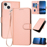 YX0070 Carbon Fiber Buckle Leather Phone Case with Lanyard, For iPhone 16 Pro, For iPhone 16 Plus, For iPhone 16, For iPhone 15 Pro Max, For iPhone 15 Pro, For iPhone 15 Plus