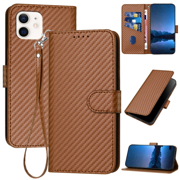 YX0070 Carbon Fiber Buckle Leather Phone Case with Lanyard, For iPhone 13 Pro Max, For iPhone 13 Pro, For iPhone 13, For iPhone 13 mini, For iPhone 12 / 12 Pro, For iPhone 12 Pro Max