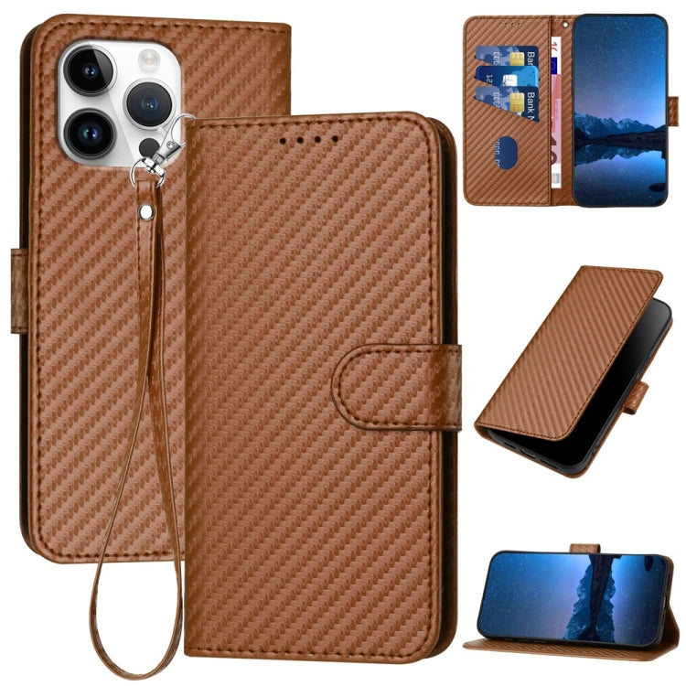 YX0070 Carbon Fiber Buckle Leather Phone Case with Lanyard, For iPhone 17e / 16e, For iPhone 17 Pro Max, For iPhone 17 Pro, For iPhone 17, For iPhone Air, For iPhone 16 Pro Max