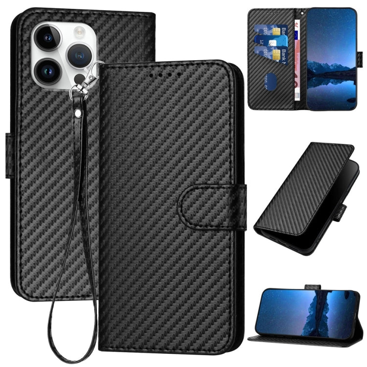 YX0070 Carbon Fiber Buckle Leather Phone Case with Lanyard, For iPhone 17e / 16e, For iPhone 17 Pro Max, For iPhone 17 Pro, For iPhone 17, For iPhone Air, For iPhone 16 Pro Max