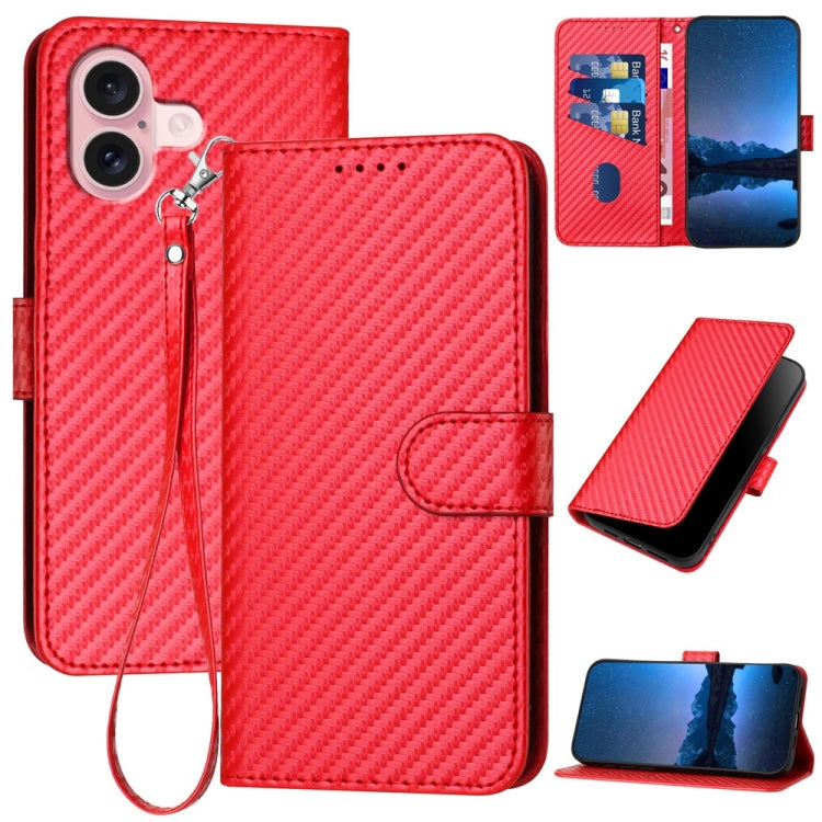 YX0070 Carbon Fiber Buckle Leather Phone Case with Lanyard, For iPhone 16 Pro, For iPhone 16 Plus, For iPhone 16, For iPhone 15 Pro Max, For iPhone 15 Pro, For iPhone 15 Plus